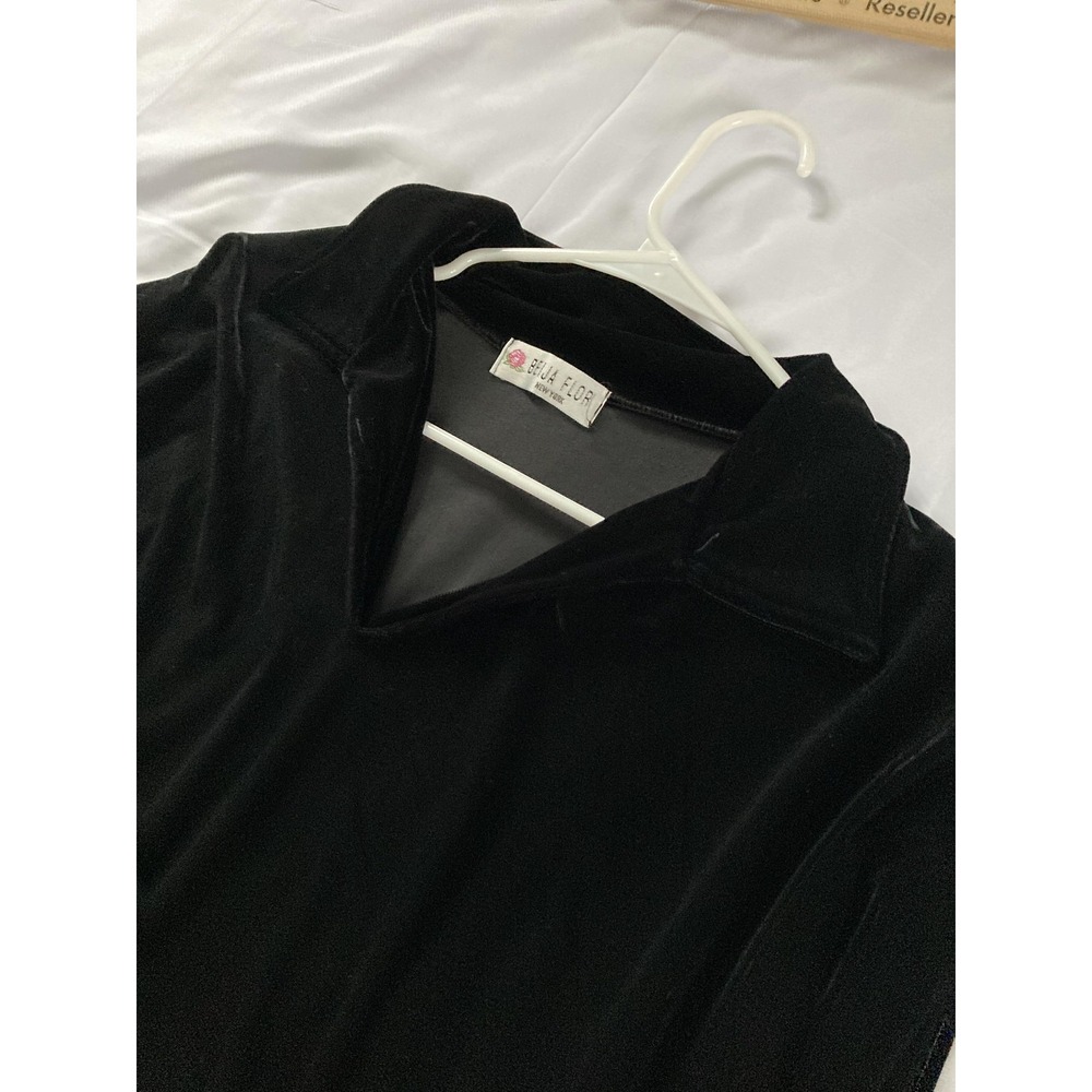 Vtg. Beija Flor Shirt Women XL Black Velvet Stretch Tunic Top Long Sleeve USA - Picture 5 of 12